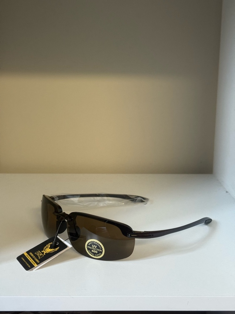 Men's Brown Rimless Polarized Sunglasses